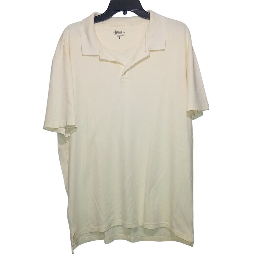 Boca Classics Mens Polo Shirt Large Cream Yellow 100% Pima Cotton Short Sleeve L
